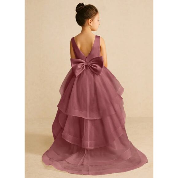 Azazie Pumpkin A-Line Tulle Train Dress in "Amythest" Purple Flower Girl Sz 6 - Picture 1 of 13